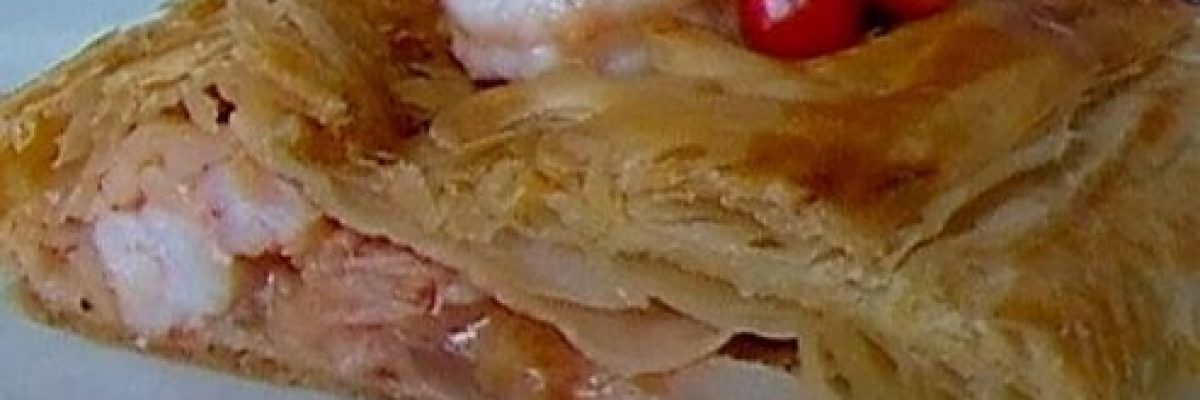 folhado de camarão com palmito