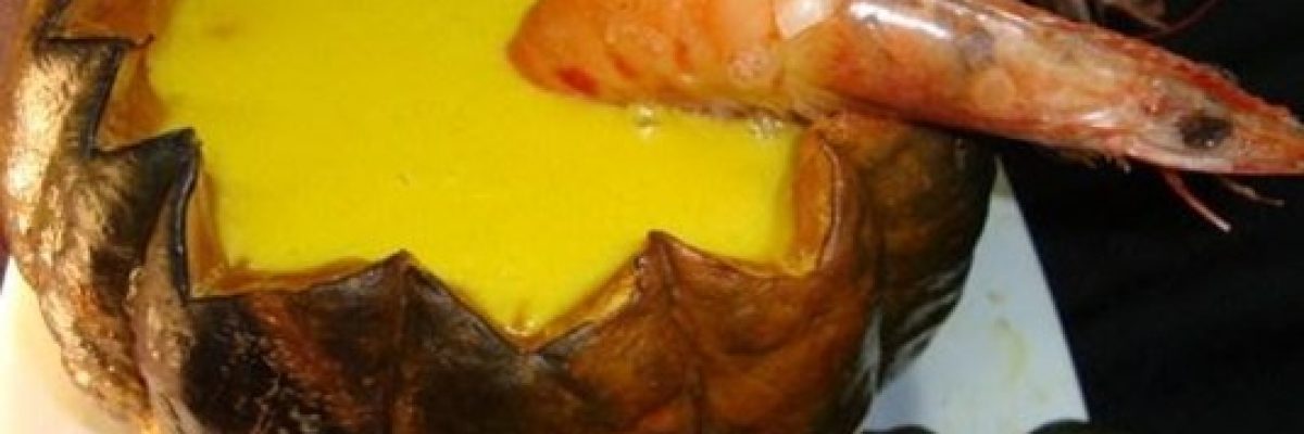 sopa creme de abobora com camarao